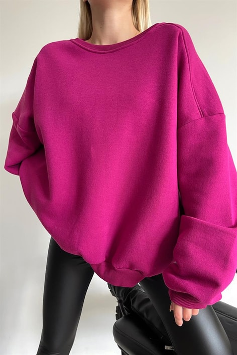 Ribanalı Bisiklet Yaka Basic Sweatshirt Mürdüm