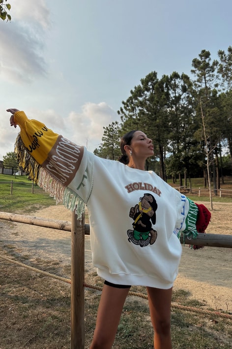 Saçaklı Holiday Sweatshirt Beyaz