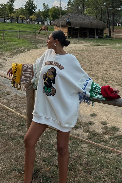 Saçaklı Holiday Sweatshirt Beyaz