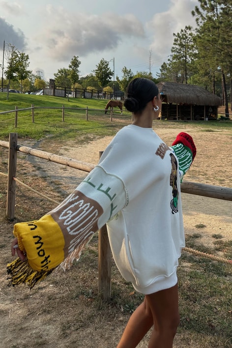 Saçaklı Holiday Sweatshirt Beyaz