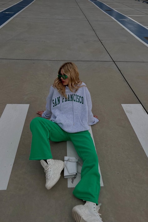 San Francisco Baskılı Kapüşonlu Sweatshirt Gri Melanj