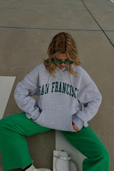 San Francisco Baskılı Kapüşonlu Sweatshirt Gri Melanj