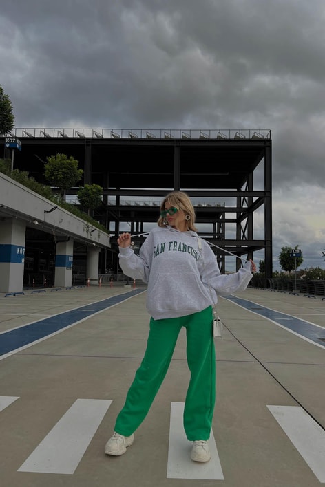 San Francisco Baskılı Kapüşonlu Sweatshirt Gri Melanj