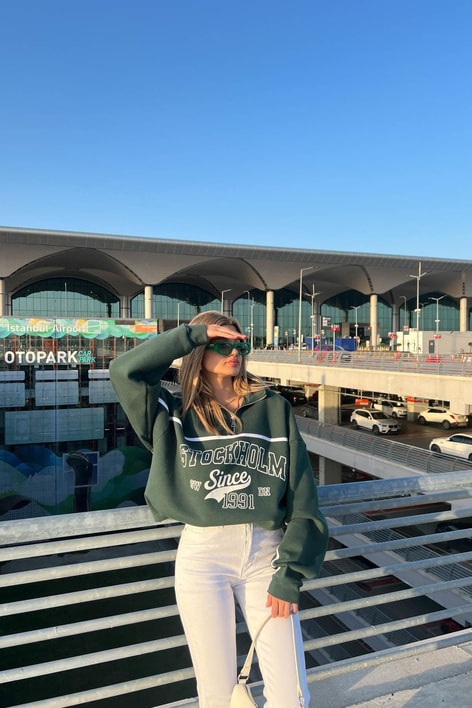 Stockholm Dik Yaka Fermuarlı Sweat Yeşil