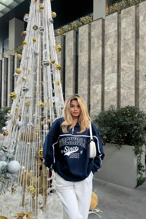 Stockholm Dik Yaka Fermuarlı Sweat Lacivert