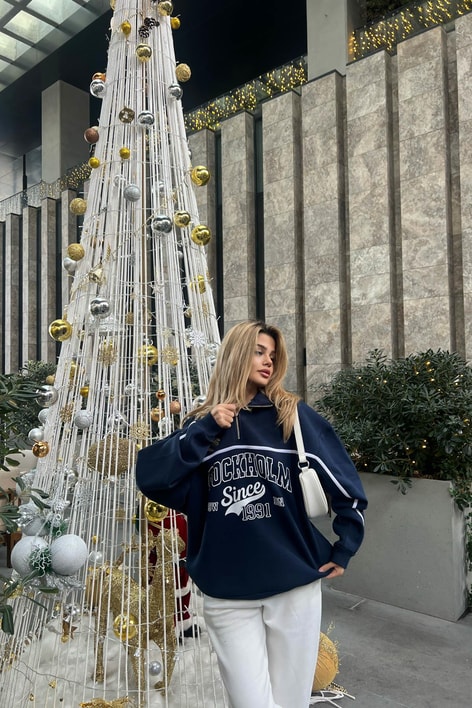 Stockholm Dik Yaka Fermuarlı Sweat Lacivert