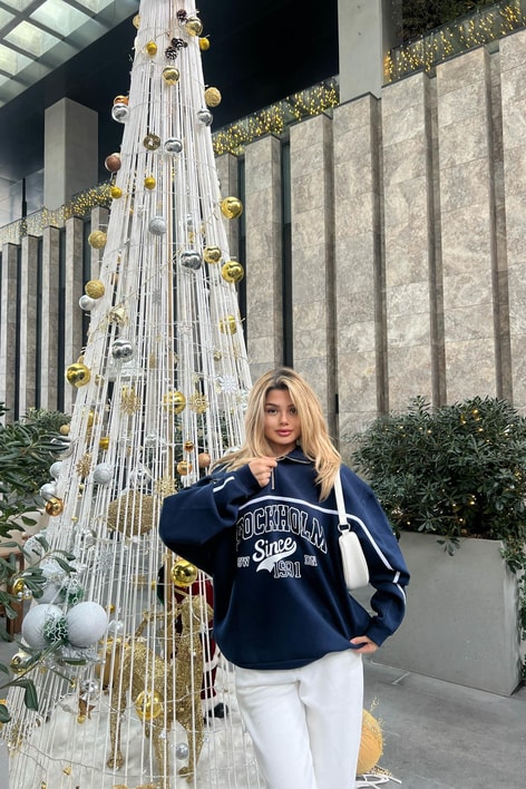 Stockholm Dik Yaka Fermuarlı Sweat Lacivert