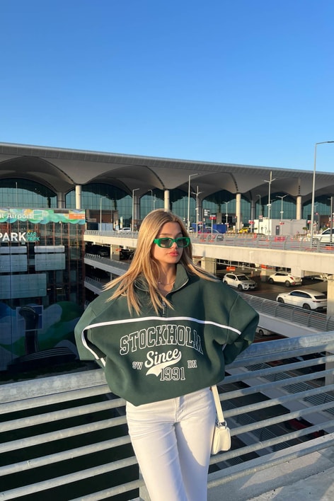 Stockholm Dik Yaka Fermuarlı Sweat Yeşil