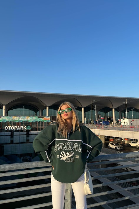 Stockholm Dik Yaka Fermuarlı Sweat Yeşil