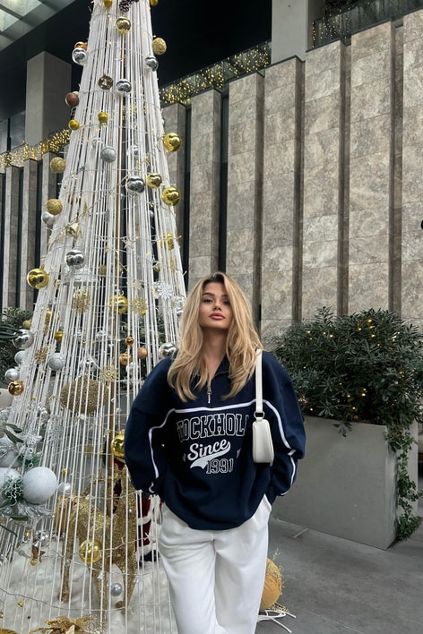 Stockholm Dik Yaka Fermuarlı Sweat Lacivert