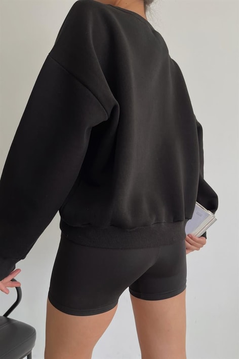 Wisconsin Nakışlı Sweatshirt Siyah