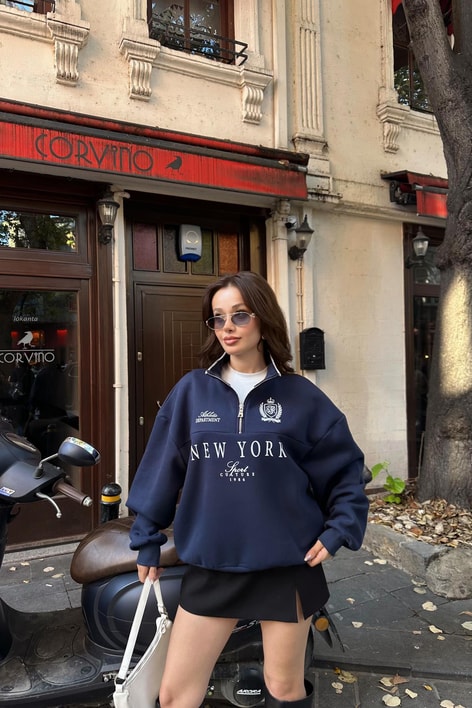 Yarım Fermuarlı NY Sweat Lacivert