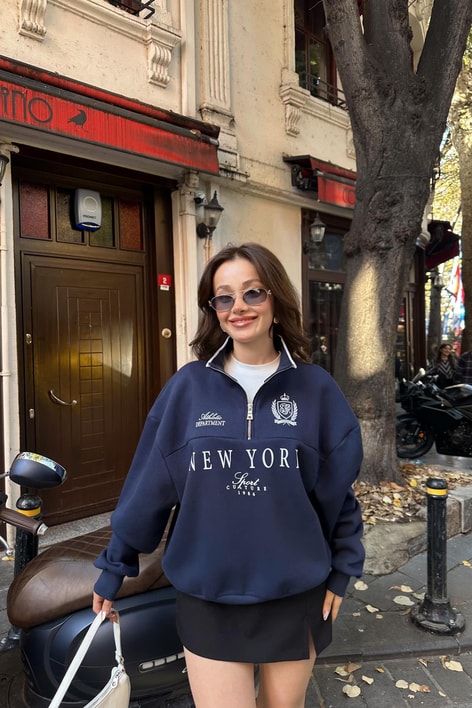 Yarım Fermuarlı NY Sweat Lacivert