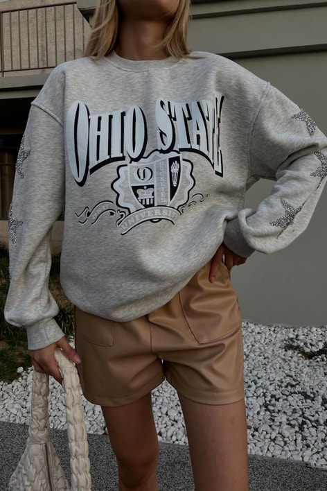 Yıldız İşlemeli Sweatshirt Gri