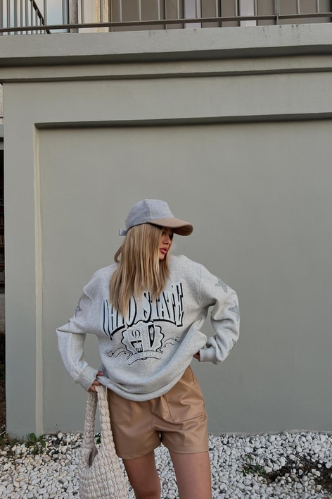 Yıldız İşlemeli Sweatshirt Gri