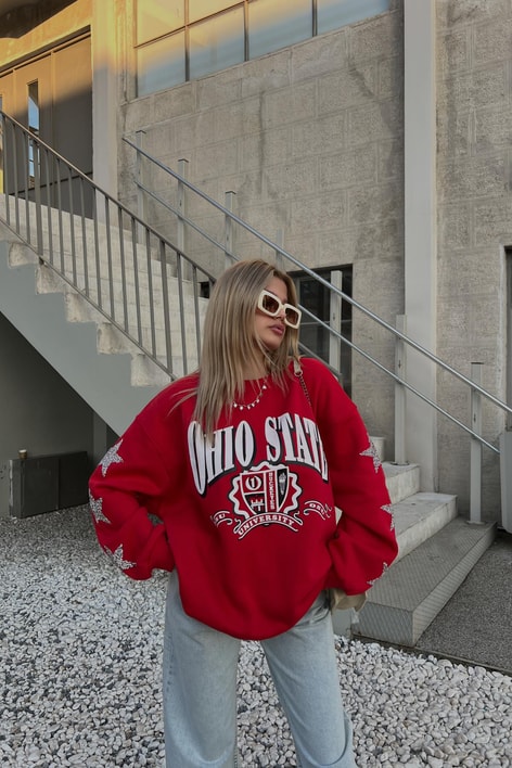 Yıldız İşlemeli Sweatshirt Kırmızı
