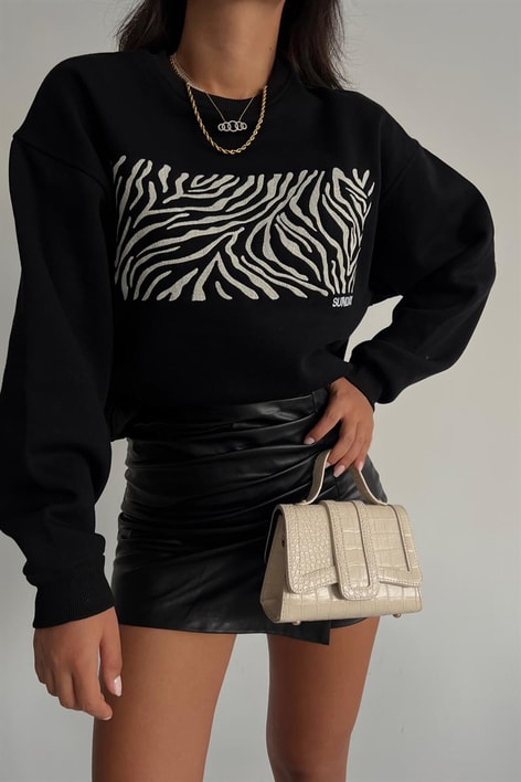 Zebra Desenli Sweatshirt Siyah