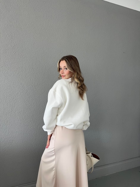 Zip Detay Basic  Sweat Beyaz