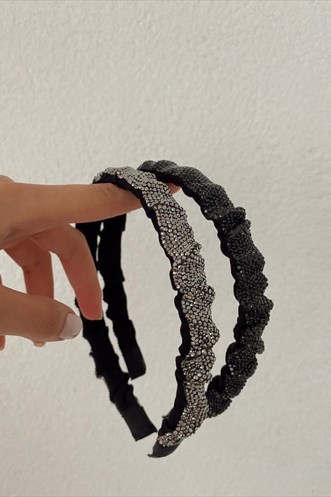Payetli Wave Taç Siyah
