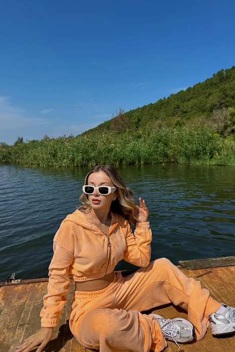 Angel Crop Kadife Takım Turuncu
