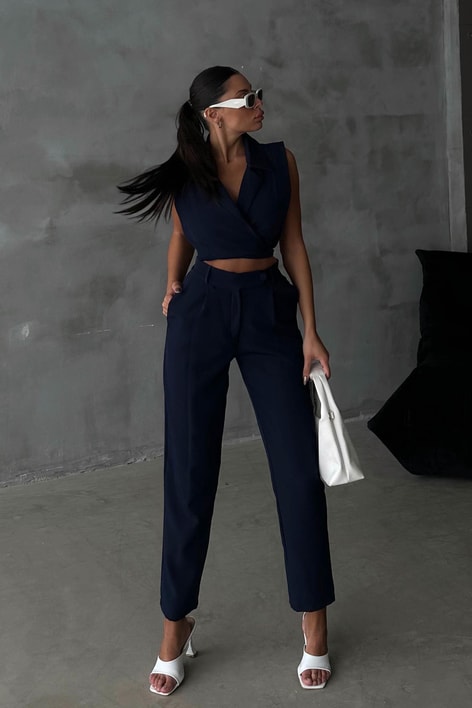 Bağlamalı Yelek Pantolon Takım Lacivert