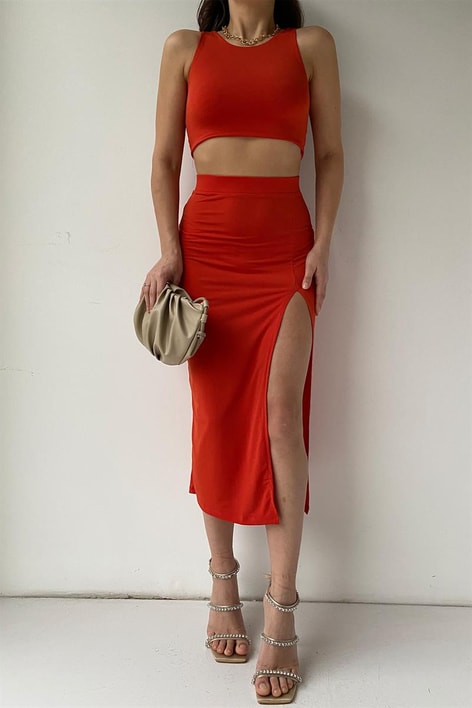 Basic Yırtmaçlı İkili Takım Oranj