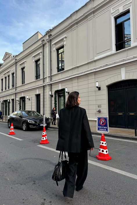 Çizgili Blazer Takım Antrasit