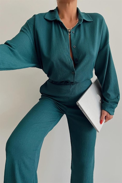 Comfy Piliseli Gömlek Takım Petrol Mavisi