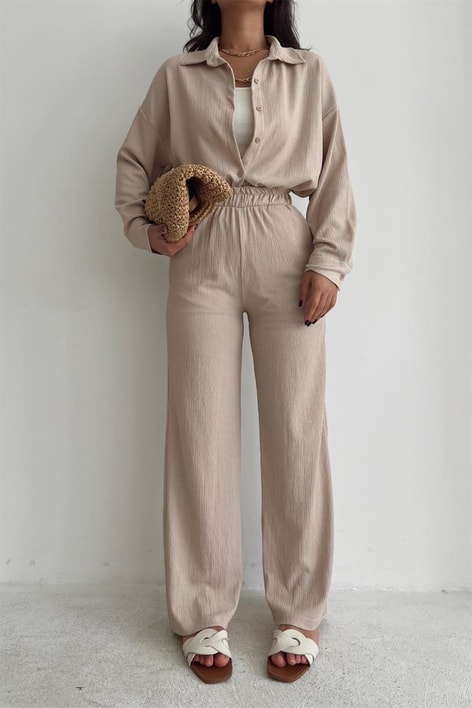 Comfy Piliseli Gömlek Takım Taş