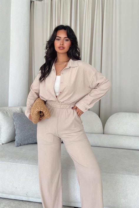 Comfy Piliseli Gömlek Takım Taş