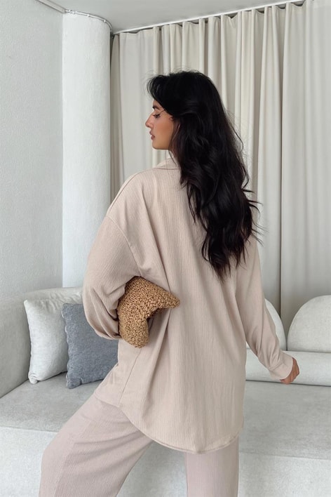 Comfy Piliseli Gömlek Takım Taş