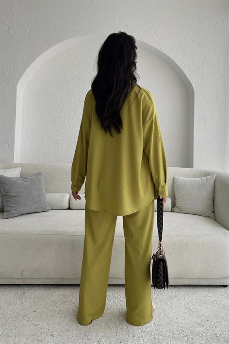 Comfy Piliseli Gömlek Takım Yağ Yeşili