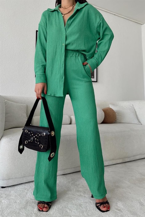 Comfy Piliseli Gömlek Takım Yeşil