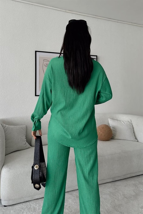 Comfy Piliseli Gömlek Takım Yeşil
