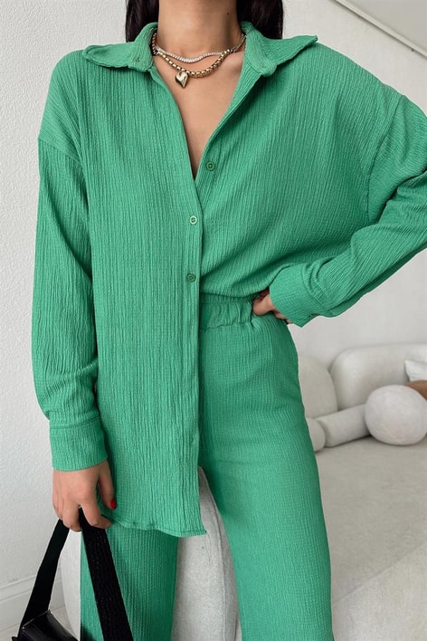Comfy Piliseli Gömlek Takım Yeşil