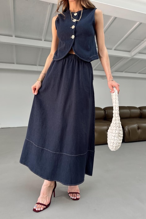 Denim Etekli Takım Lacivert