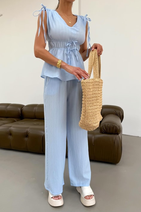 Dokulu Büzgü Detay Takım Mavi