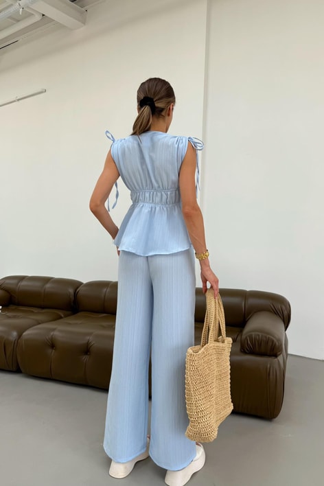 Dokulu Büzgü Detay Takım Mavi