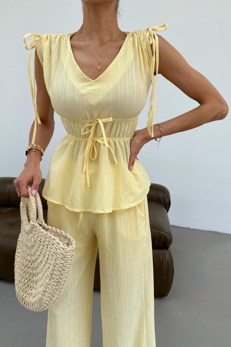 Dokulu Büzgü Detay Takım Sarı