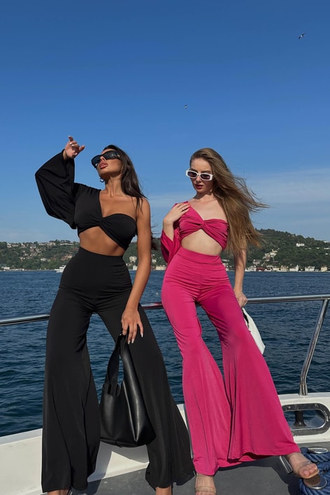 Düğüm Detay Tek Kollu Takım Fuşya