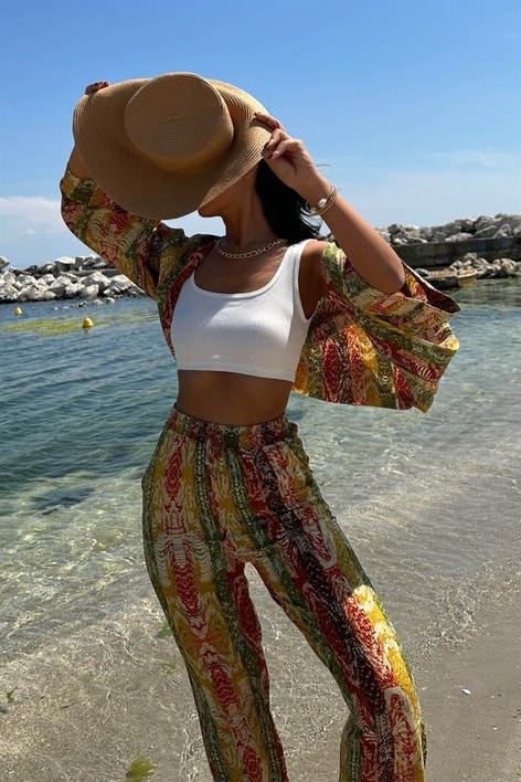 Etnik Desen Kimono Takım Haki