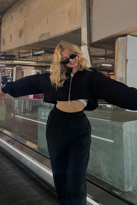 Fermuarlı Crop Eşofman Takım Siyah