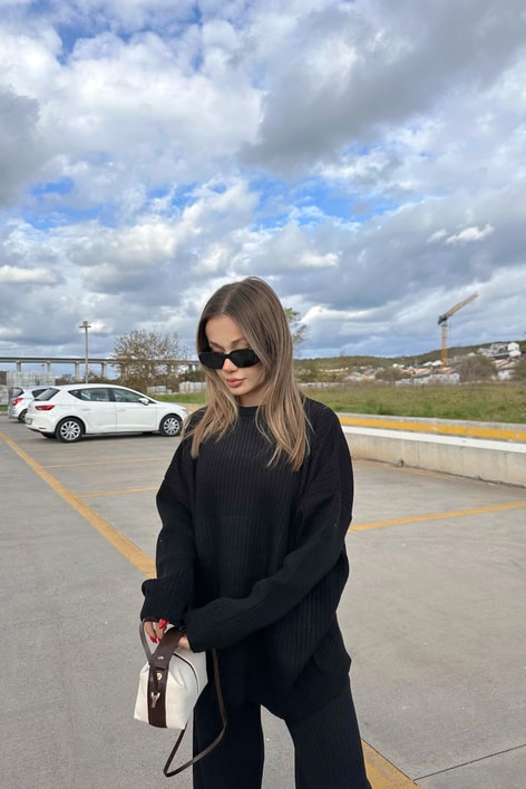 Fitilli Triko Takım Siyah