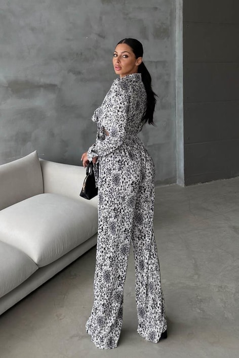 Flower Desen Fitilli Takım Siyah-Beyaz