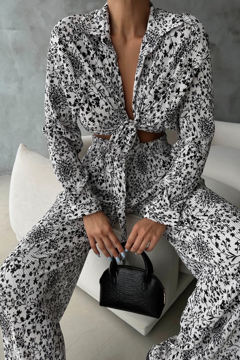 Flower Desen Fitilli Takım Siyah-Beyaz