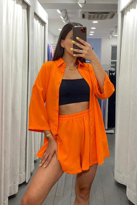 Gömlek Şortlu Takım Oranj