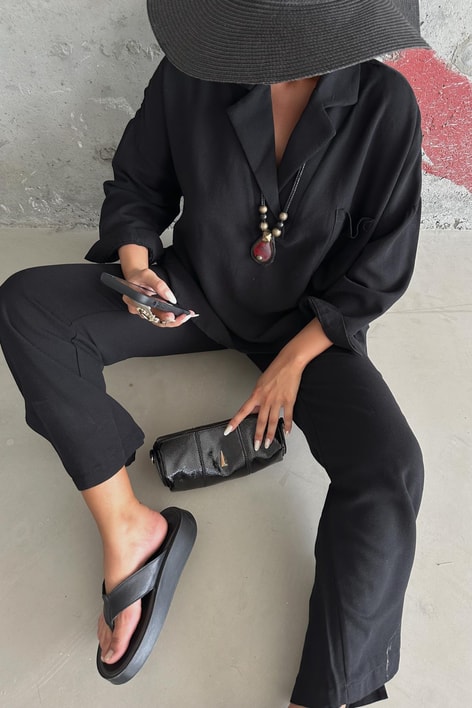 Gömlek Yaka Keten Salaş Takım Siyah