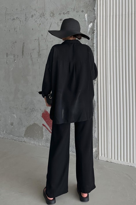 Gömlek Yaka Keten Salaş Takım Siyah