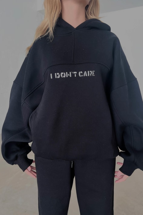 I Dont Care Nakışlı Oversize Takım Siyah