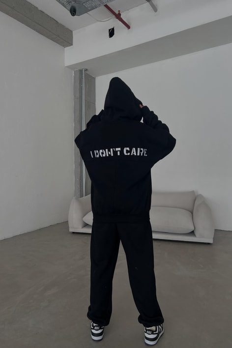 I Dont Care Nakışlı Oversize Takım Siyah
